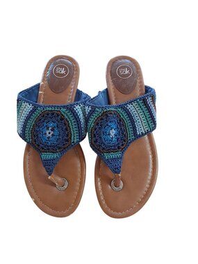 The Sak Womens Shana Crochet Sandals Size 6.5 Neptune Stripes Padded Insole